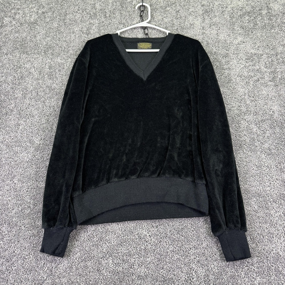 Vintage Sweater Emporium Sweater Mens XL Black Velvet V Neck Pullover Winter